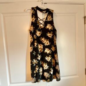 Black and flowers halter mini dress